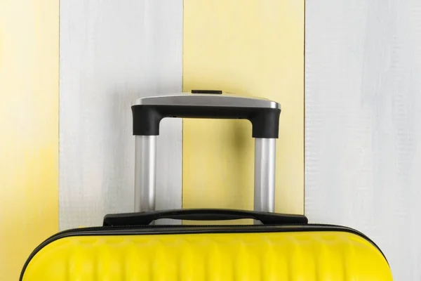Retractable Travel Suitcase Handle Gray Yellow Background — Stock Photo, Image