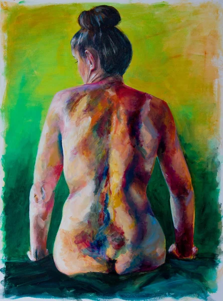 Meztelen nő vissza kortárs festészet — Stock Fotó