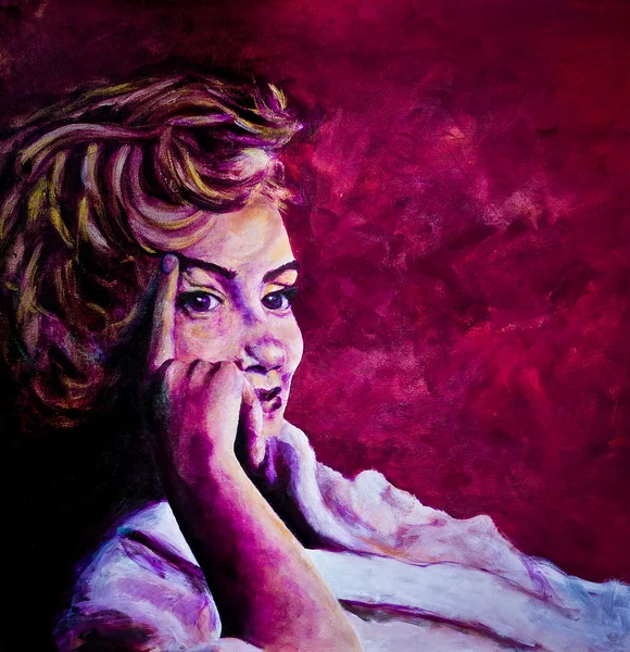 Acrylic painting of 1950's lady in bath robe inspired by images of Marilyn Monroe — Stock Photo, Image