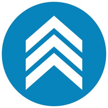 Mavi dairedeki sembol simgesi beyaz arkaplanda izole edilmiş. Sembol yukarı simgesi. Vektör illüstrasyonu