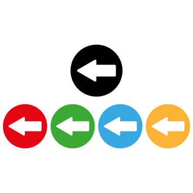 Renkli arka ok simgesi beş renk olarak ayarlandı. Sol ok simgesi. Vektör illüstrasyonu