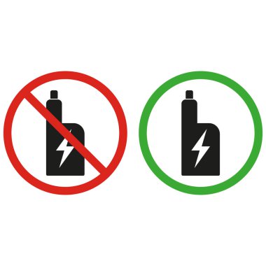 Kırmızı, buharlaşma yok ve yeşil, buharlaşma işaretlerine izin vermiyor. Sigara ve vapura izin veriliyor ve yasaklanıyor. Vektör illüstrasyonu