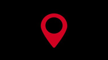 Siyah arka planda animasyon tutucu. Harita işaretleyici grafik animasyonu. Kırmızı konum pin hareketi grafiği