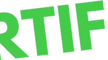 Beyaz arka planda sertifikalı pul animasyonu. Yeşil sertifikalı pul canlandırması