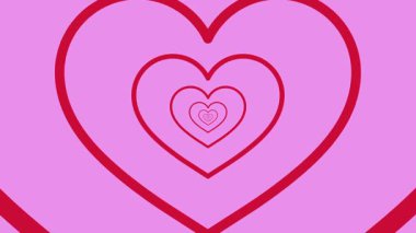 Kalp tüneli döngüsü animasyonu. Pembe arka planda kırmızı kalp döngüsü animasyonu