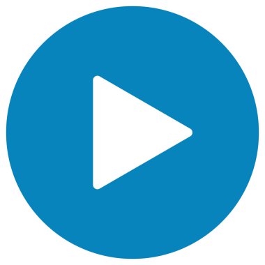 Beyaz arkaplanda mavi çalma düğmesi simgesi izole edildi. Ortam simgesini oyna. Vektör illüstrasyonu