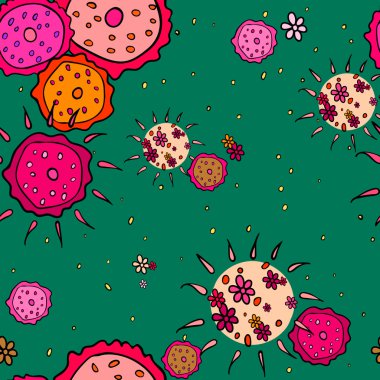 seamless-Pattern-Flower-Dark-Cyan-Lime-Green