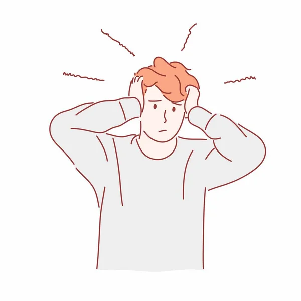 Der Mensch Hält Seinen Kopf Mit Händen Krankheit Kopfschmerzen Belastung — Stockvektor