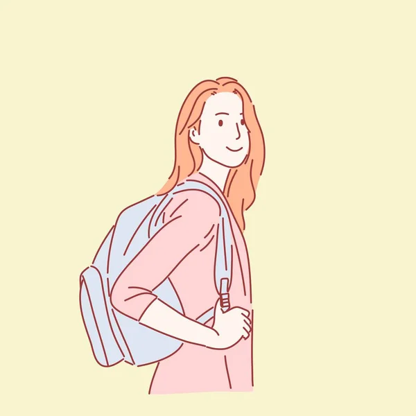 Jolie Fille Avec Sac Dos Touriste Concept Voyageur — Image vectorielle