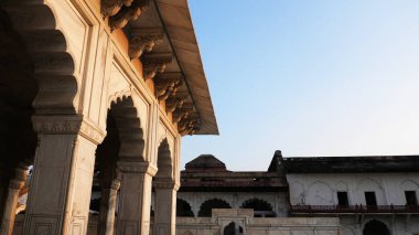 Agra Kalesi (Qila Agra), Agra, Uttar Pradesh, Hindistan 'ın karmaşık oymaları. UNESCO Dünya Mirası Alanı.