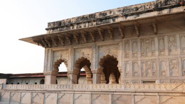 Agra Kalesi (Qila Agra), Agra, Uttar Pradesh, Hindistan 'ın karmaşık oymaları. UNESCO Dünya Mirası Alanı.