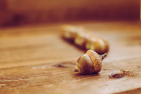 Algunas bellotas en la mesa de madera —  Fotos de Stock