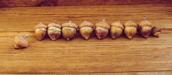 Algunas bellotas en la mesa de madera —  Fotos de Stock