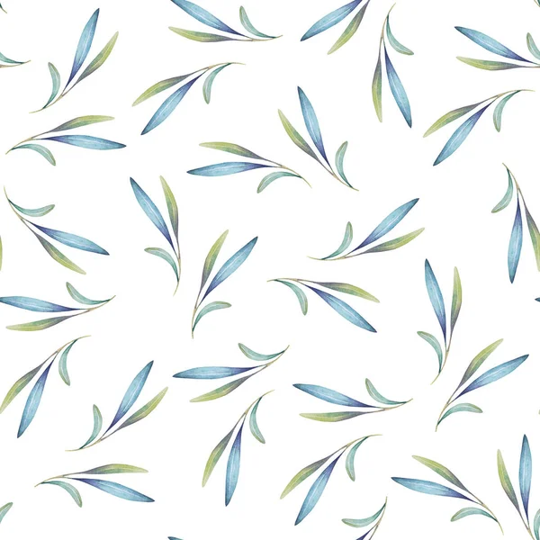 Μπλε Και Πράσινα Φύλλα Υδατογραφία Αδιάλειπτη Μοτίβο Για Scrapbooking Εκτύπωση — Φωτογραφία Αρχείου