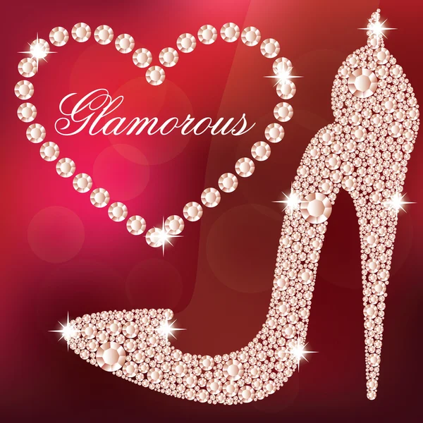 Elegante Damen High Heels Schuh Form, mit glänzenden Diamanten. — Stockvektor