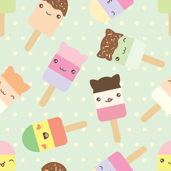 Patrón sin costuras de estilo kawaii lindo barras de helado — Vector de stock