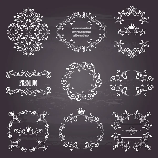 Set de cadre ornamentale retro alb — Vector de stoc