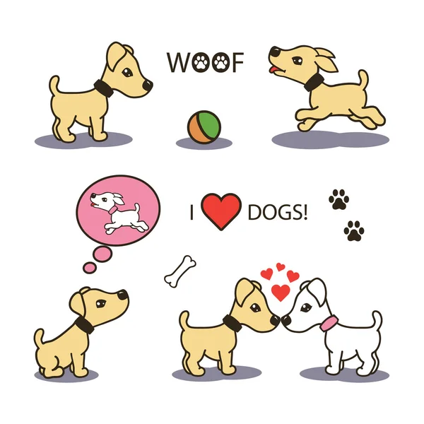 Conjunto vectorial de divertidos perros de dibujos animados — Vector de stock