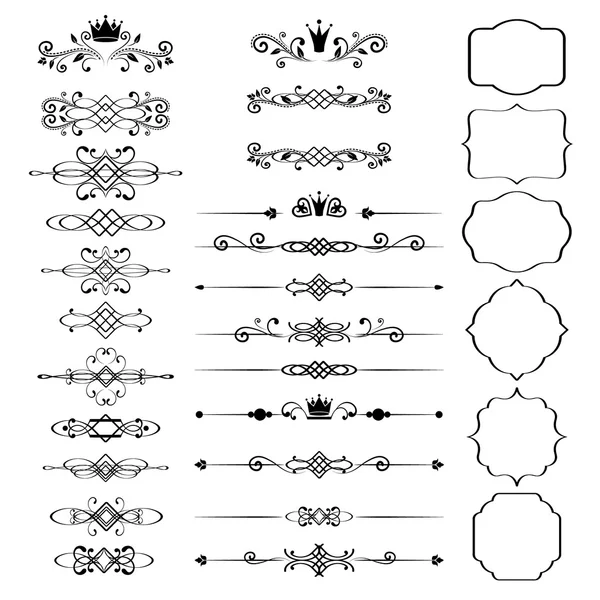 Floral design elements set, ornamental vintage frames with crowns — Stock Vector