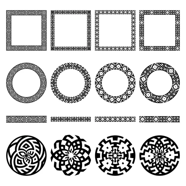 Ethnic borders set.  Round and square frames. — Stock Vector