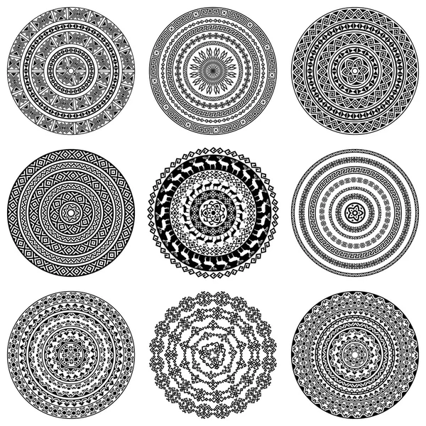 Monochromatic ethnic round textures. — Stock Vector