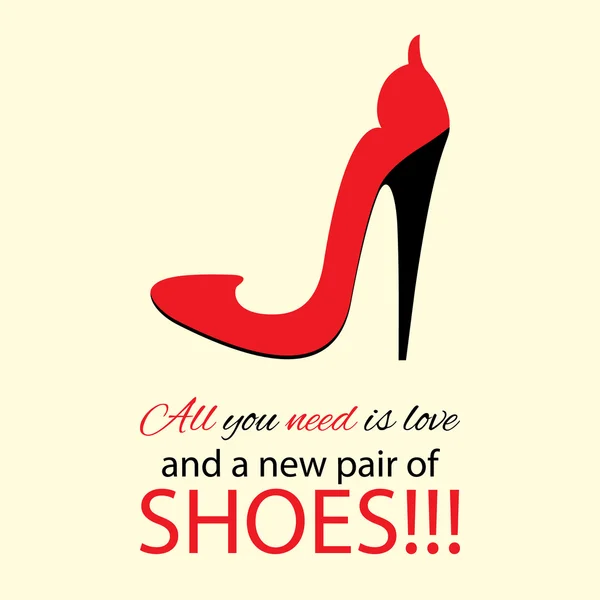 Zapatos rojos tacón alto para mujer con texto . — Vector de stock