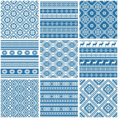 mavi ve beyaz süs etnik Dikişsiz desen