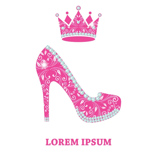 Eléments de design glamour de chaussure et couronne magenta — Image vectorielle