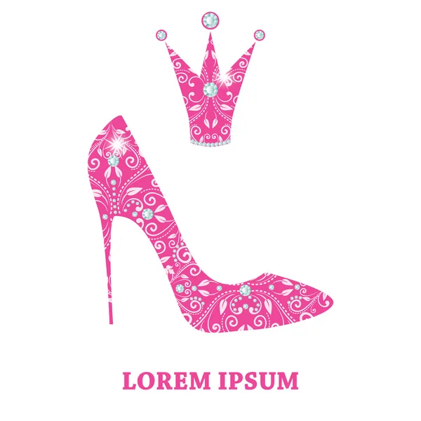 Гламурні елементи дизайну взуття та корони пурпурової — стоковий вектор