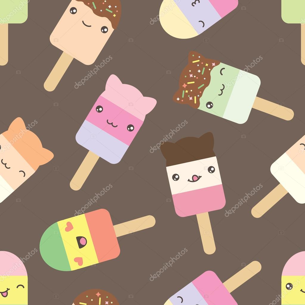 Modello senza cuciture di barre di gelato stile kawaii sveglio Elementi decorativi di disegno colorato luminoso in stile giapponese di doodle isolato su