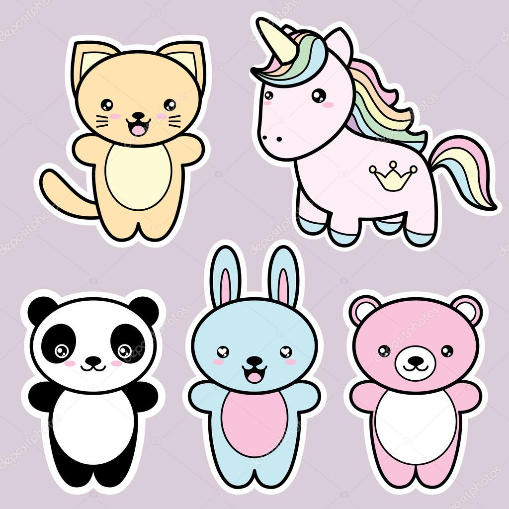 Set collection of cute kawaii style happy smiling animals. Stock Vector Image by © #120635300 Set collection of cute kawaii style happy smiling animals. Stock Vector Image by © #120635300