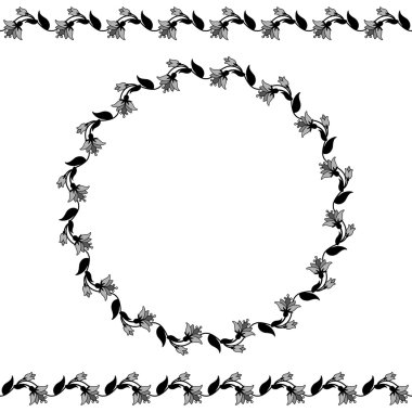 Sevimli çiçek Kenarlıklar ve çerçeve içinde siyah renk koleksiyonu ayarla