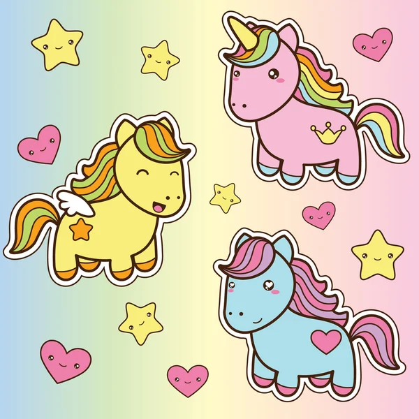 Stil atları şirin kawaii koleksiyonu ayarla.