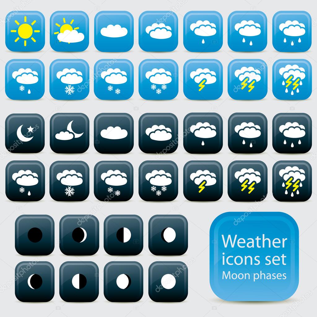 Weather icons on blue background.