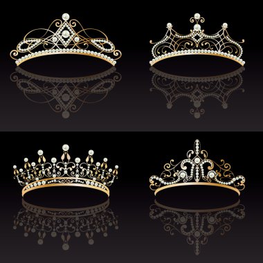 set collection of four golden with pearls feminine tiaras clipart