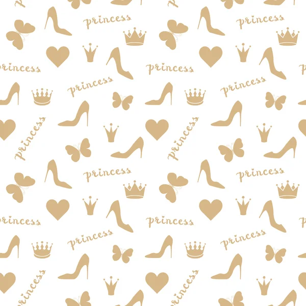 Seamless pattern. Crowns, butterflies, shoes silhouettes — Stockový vektor