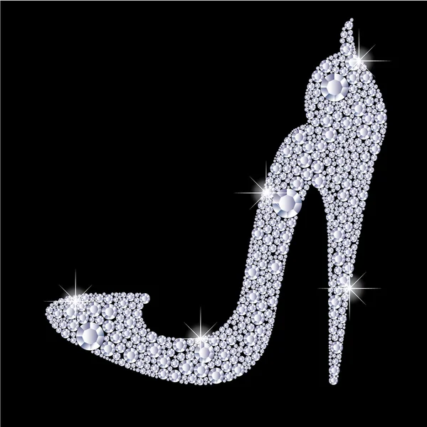 エレガントな女性のハイヒール靴の形状、光沢のあるダイヤモンドで作られて. — ストックベクタ