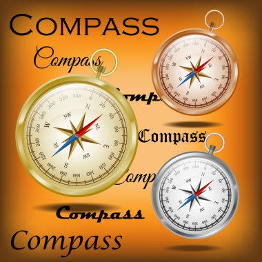 Parlak altın, cooper ve eski kağıt arka plan üzerinde gümüş pergel