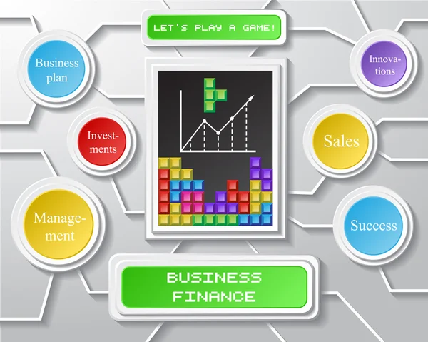 Business information grafiska på grå bakgrund med spel tegel gränssnitt — Stock vektor