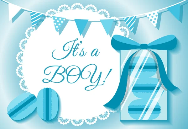 Jest to karta chłopiec z makaroniki. Baby shower karty — Wektor stockowy