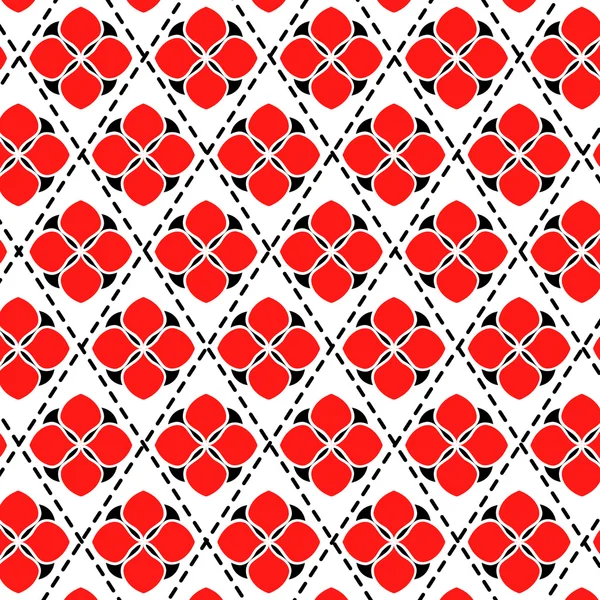 Kırmızı/siyah/beyaz renklerde yaprakları ile geometrik desen