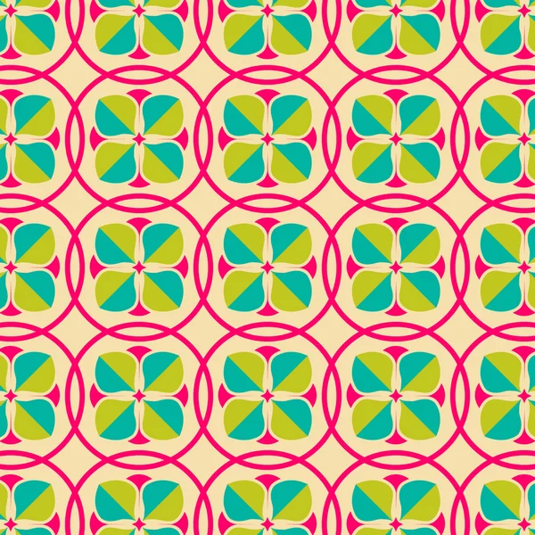 Pembe daire içinde yeşil yaprakları ile Retro geometrik desen