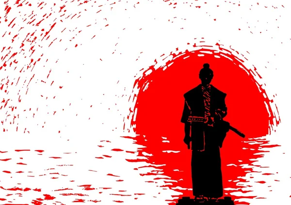 Samurai en el fondo del sol naciente — Archivo Imágenes Vectoriales