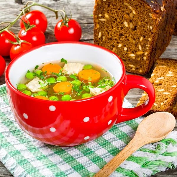 Bouillon with vegetables, chicken, dill and parsley — Stock Image Bouillon with vegetables, chicken, dill and parsley Royalty Free Stock Images
