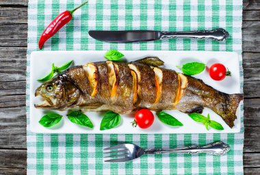 Delicious healthy grilled seafood fish clipart