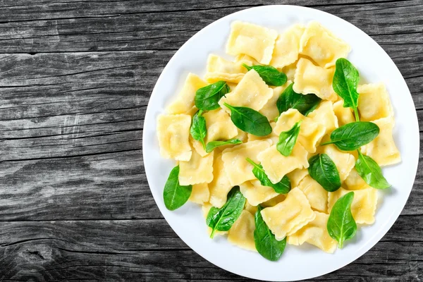 Ricotta  and spinach filled ravioli salad, top view — Stock Photo, Image