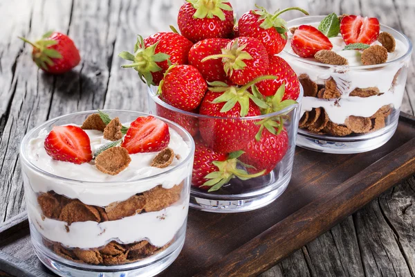 Domácí jogurt v pohárech s celozrnné vločky — Stock fotografie