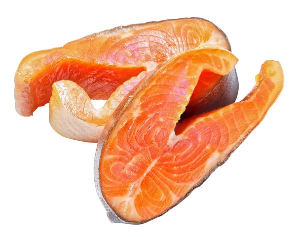 Smoked arctic char steaks, isolated on white background, top view, close-up — Stock Image Smoked Arctic Char Steaks Isolated White Background Top View Close Stock Picture