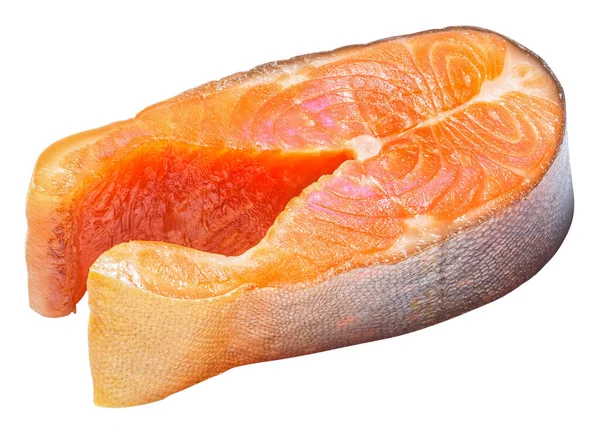 Smoked arctic char steaks, isolated on white background, top view, close-up — Stock Image Smoked Arctic Char Steaks Isolated White Background Top View Close Stock Picture