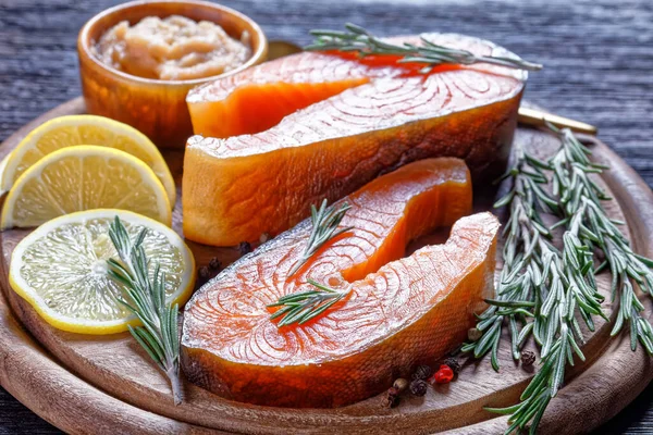 Arctic char and cod roe on a wooden background — Stock Image Arctic Char Cod Roe Wooden Background Stock Image